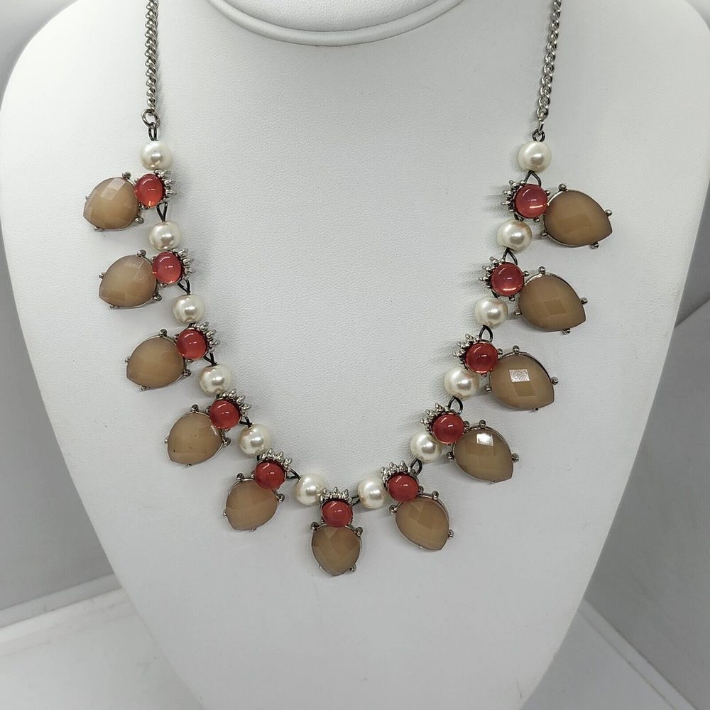 New York And Co Pink And Beige Faux‎ Pearl Statement Necklace